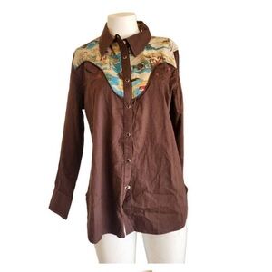Tasha Polizzi Brown Scenic Print Shirt